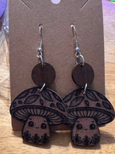 Load image into Gallery viewer, Wood Mushroom Man Earrings